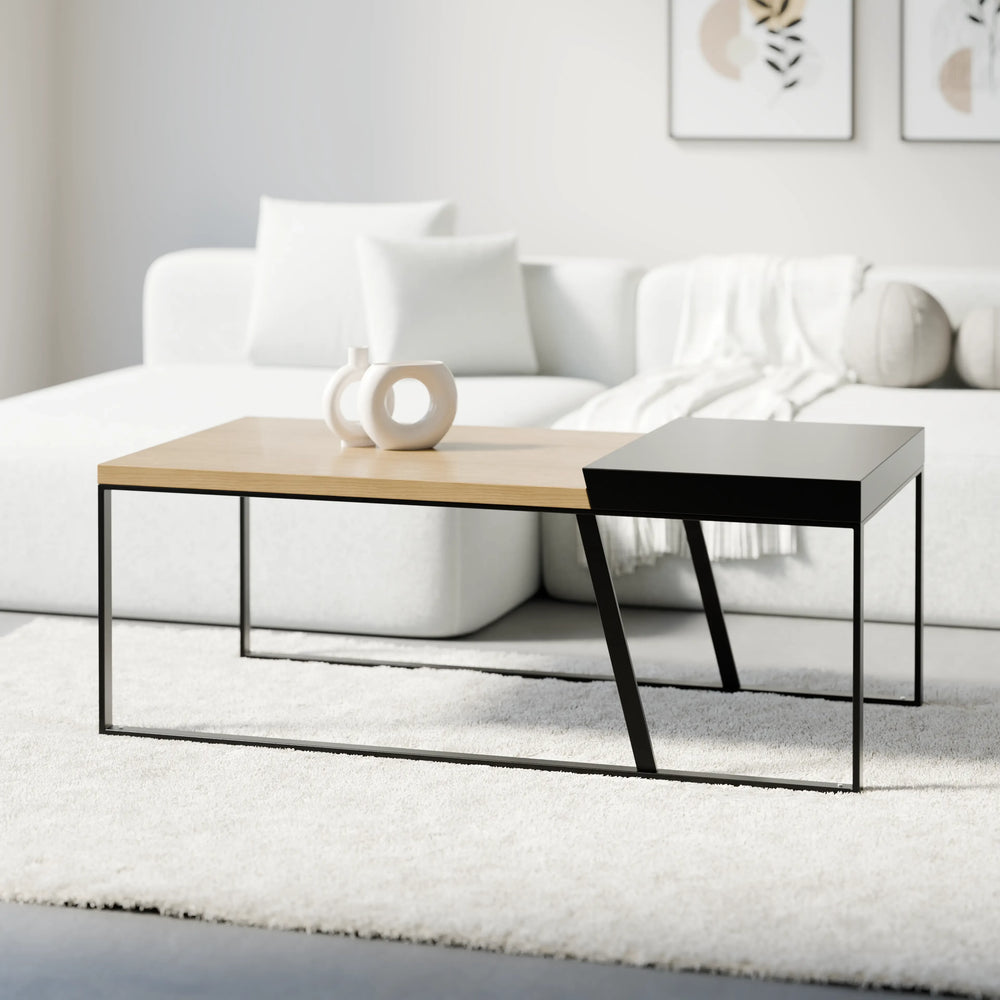 שולחן סלון בעיצוב מודרני Primist עם משטחים מדורגים בגימור פורניר ואפוקסי ומסגרת ברזל דקה