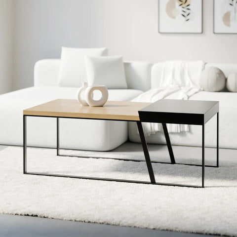 שולחן סלון בעיצוב מודרני Primist עם משטחים מדורגים בגימור פורניר ואפוקסי ומסגרת ברזל דקה