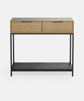 קונסולת כניסה Parizia עם מגירות ומדף תחתון, גוף בגימור פורניר ורגלי מתכת דקות בעיצוב מודרני־תעשייתי | פוני סטייל
