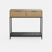 קונסולת כניסה Parizia עם מגירות ומדף תחתון, גוף בגימור פורניר ורגלי מתכת דקות בעיצוב מודרני־תעשייתי | פוני סטייל