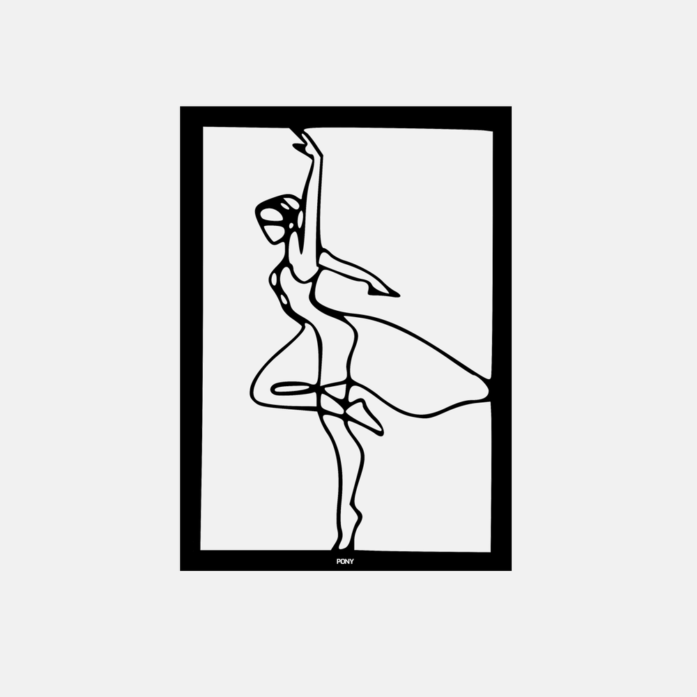 תמונת מתכת בלרינה Dans אפקט עומק בעיצוב קווי ומודרני