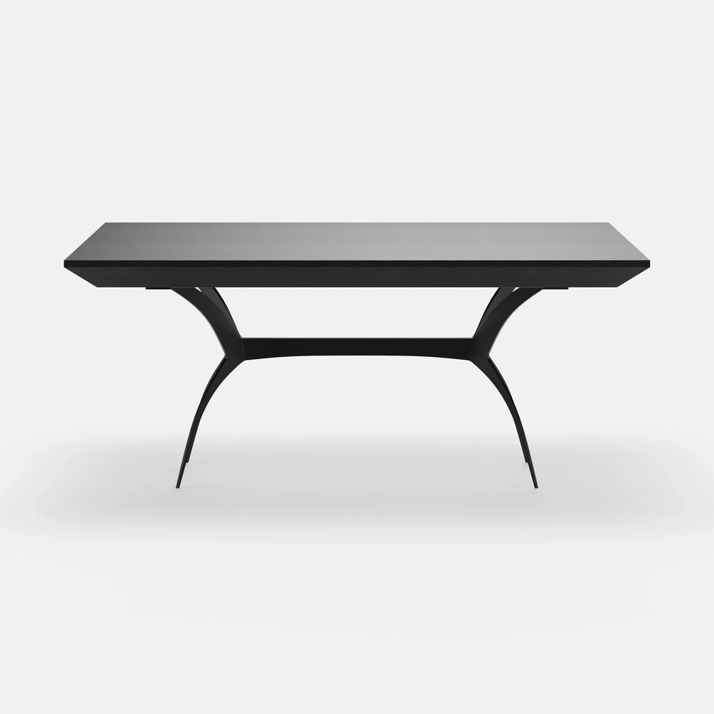 Harald – שולחן אוכל נפתח עם רגלי ברזל פיסוליות ופלטת פורניר בגימור שחור