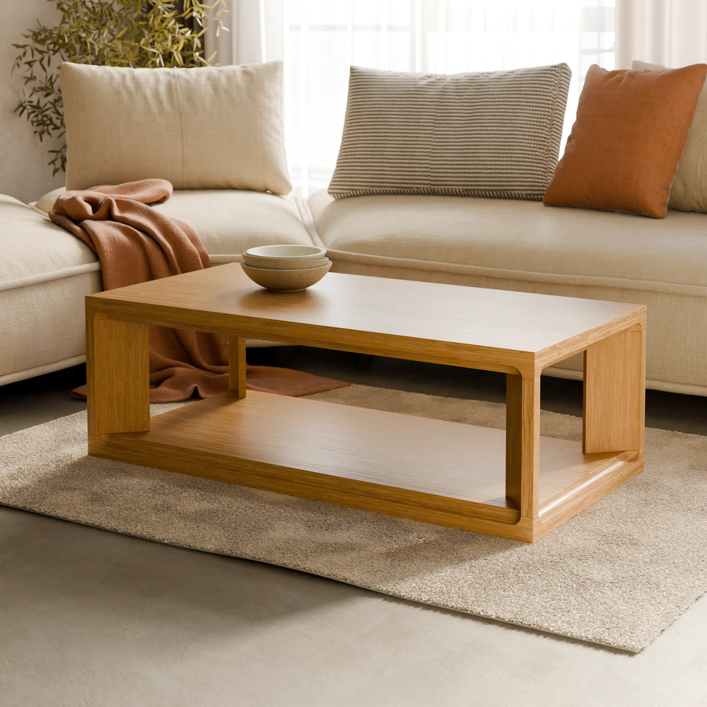 שולחן סלון מלבני Fleer בגימור פורניר אלון טבעי ועיצוב מינימליסטי | פוני סטייל