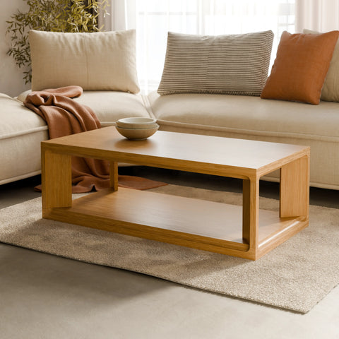 שולחן סלון מלבני Fleer בגימור פורניר אלון טבעי ועיצוב מינימליסטי | פוני סטייל