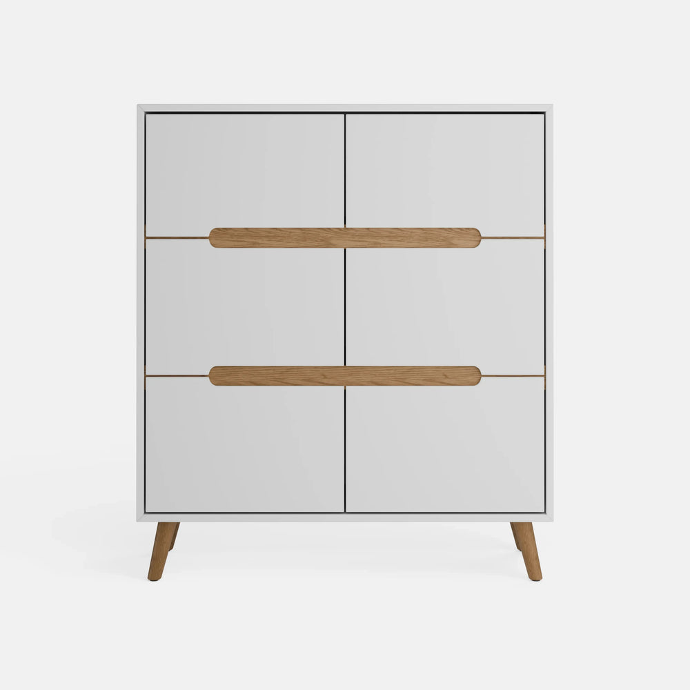 שידה סקנדינבית Sigrid עם 6 מגירות, פסי עץ אלון ורגליים מעץ מלא בגימור שחור | פוני סטייל