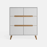 שידה סקנדינבית Sigrid עם 6 מגירות, פסי עץ אלון ורגליים מעץ מלא בגימור שחור | פוני סטייל