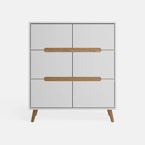 שידה סקנדינבית Sigrid עם 6 מגירות, פסי עץ אלון ורגליים מעץ מלא בגימור שחור | פוני סטייל