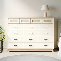 שידת מגירות בוהו שיק Plush עם 16 תאים, חזיתות ראטן ורגלי עץ מלא | פוני סטייל