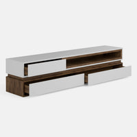 מזנון טלוויזיה מודרני Vega עם תא פתוח פורניר אגוז ומגירות בפתיחה בטאצ'