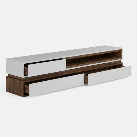 מזנון טלוויזיה מודרני Vega עם תא פתוח פורניר אגוז ומגירות בפתיחה בטאצ'