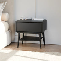 שידת לילה מודרנית Atomic עם מגירה, מדף תחתון ורגליים מחודדות בעיצוב מינימליסטי־עכשווי | פוני סטייל