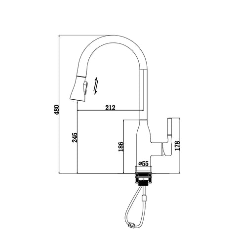 ברז מטבח נשלף Rinn עם שני מצבי זרימה בעיצוב מודרני