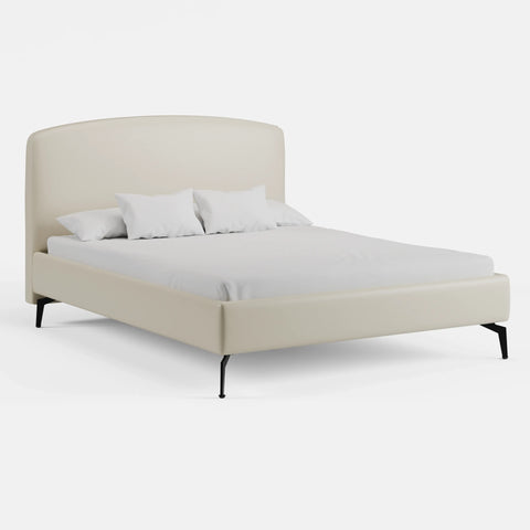 מיטה זוגית Ingrid בדמוי עור עם גב מעוגל ורגלי מתכת | בז' אבן