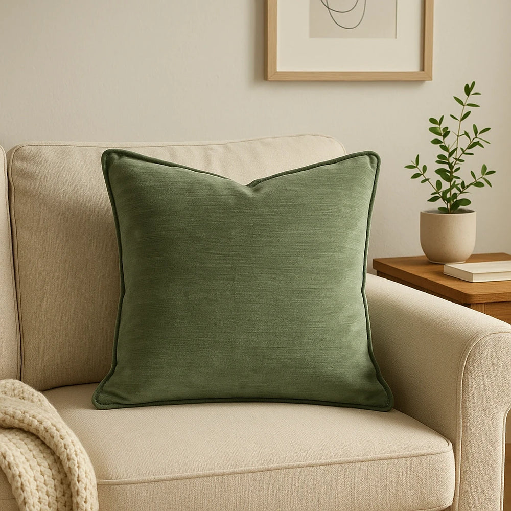 זוג כריות נוי בגוון ירוק זית מקטיפה