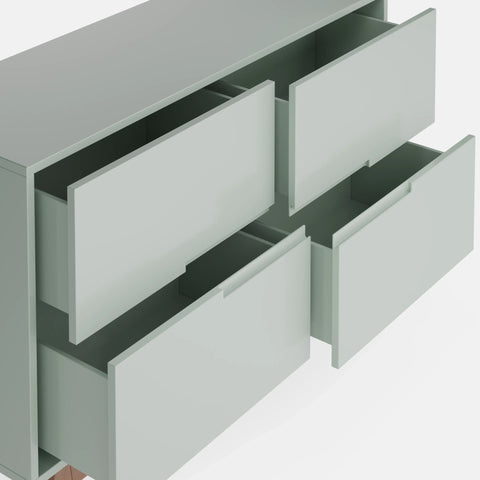 שידה כפרית Edda בגימור אפוקסי בהיר, 4 מגירות ורגלי עץ אלון טבעי | פוני סטייל