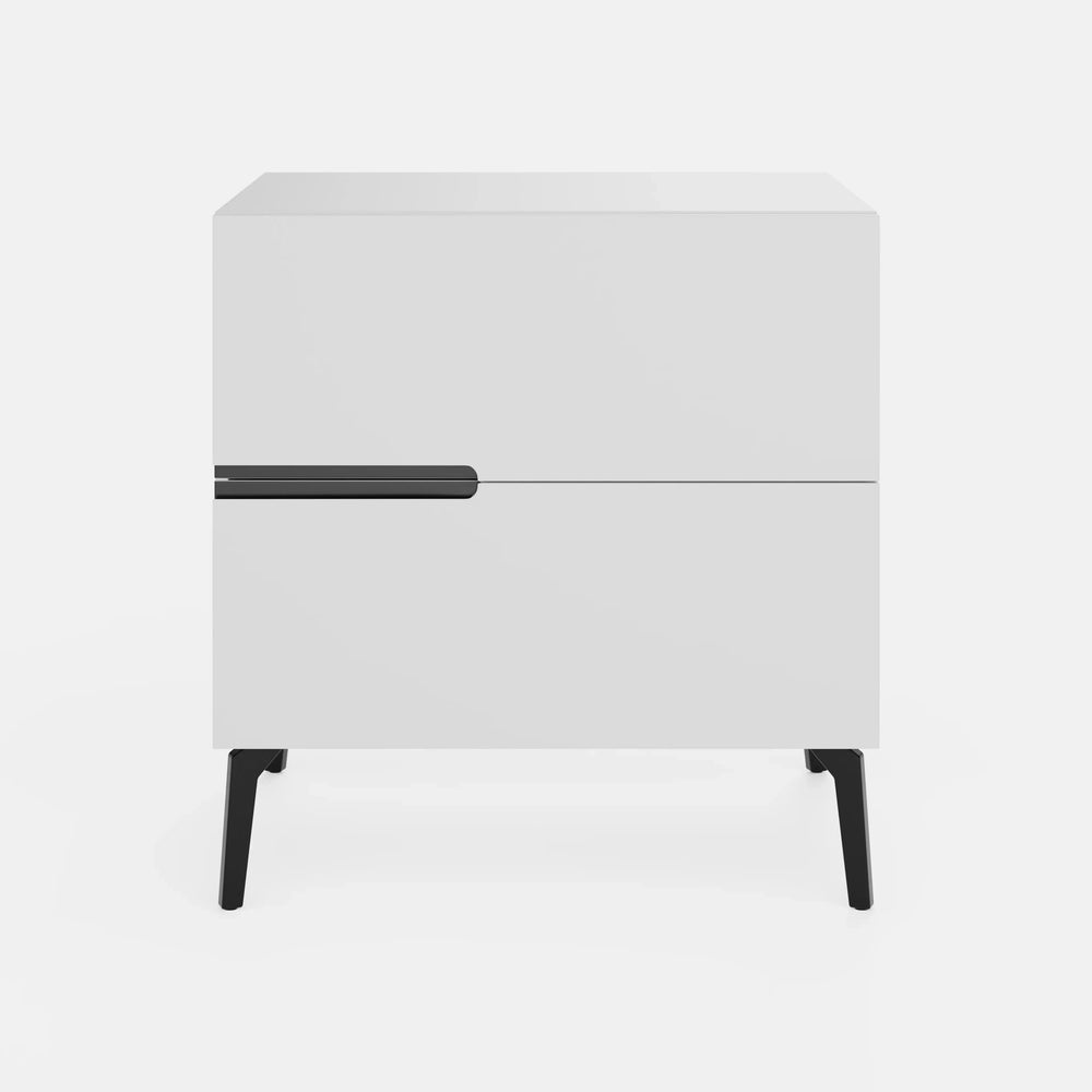 שידת לילה מודרנית Triwial עם שתי מגירות, ידיות אינטגרליות ורגלי מתכת בעיצוב מינימליסטי | פוני סטייל