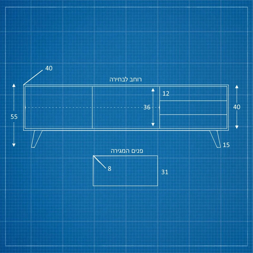 מזנון עץ לסלון Lind בעיצוב סקנדינבי טבעי עם פורניר אלון ומגירות בגימור אפוקסי