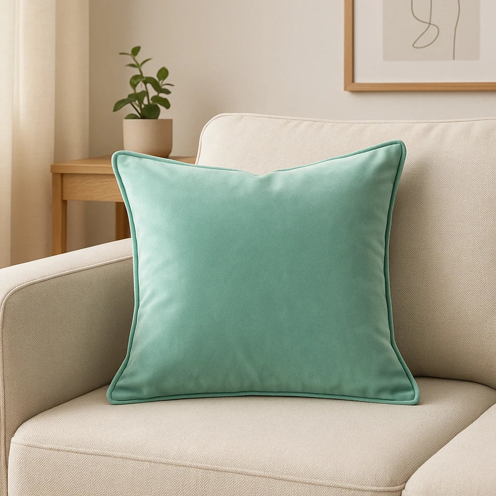 זוג כריות נוי מבד קטיפה מבריק בגוון ירוק מרענן