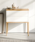 קונסולה מעוצבת Hvit עם מגירות טאץ', רגלי עץ מלא ופלטת פורניר בעיצוב סקנדינבי נקי | פוני סטייל