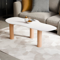 שולחן סלון אובלי מודרני Ellipse עם פלטה לבנה ורגלי עץ אלון, בעיצוב מודרני וייחודי