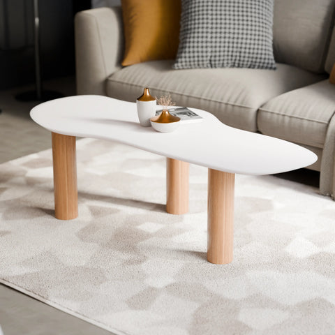 שולחן סלון אובלי מודרני Ellipse עם פלטה לבנה ורגלי עץ אלון, בעיצוב מודרני וייחודי