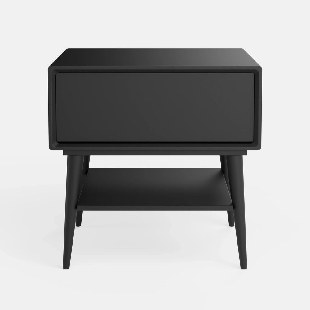 שידת לילה מודרנית Atomic עם מגירה, מדף תחתון ורגליים מחודדות בעיצוב מינימליסטי־עכשווי | פוני סטייל