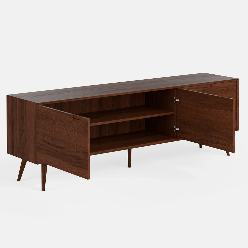 מזנון עץ לסלון Varden בעיצוב סקנדינבי קלאסי עם 3 מגירות, 2 דלתות ורגלי עץ גבוהות