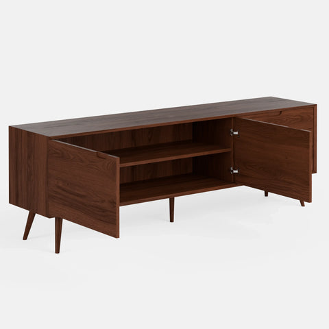 מזנון עץ לסלון Varden בעיצוב סקנדינבי קלאסי עם 3 מגירות, 2 דלתות ורגלי עץ גבוהות