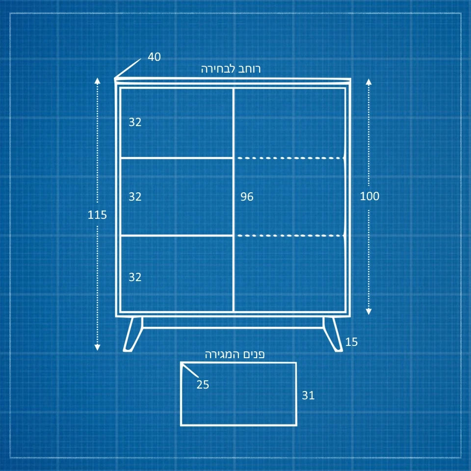 שידה כפרית Hedin בגימור אפוקסי בהיר, פלטת עץ תעשייתי מחופה פורניר ורגלי עץ אלון טבעי | פוני סטייל