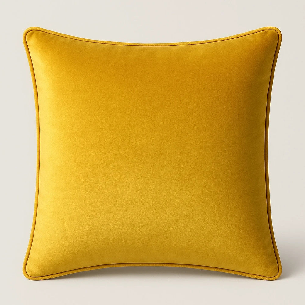 זוג כריות נוי מבד קטיפה מבריק בגוון חרדל-זהוב