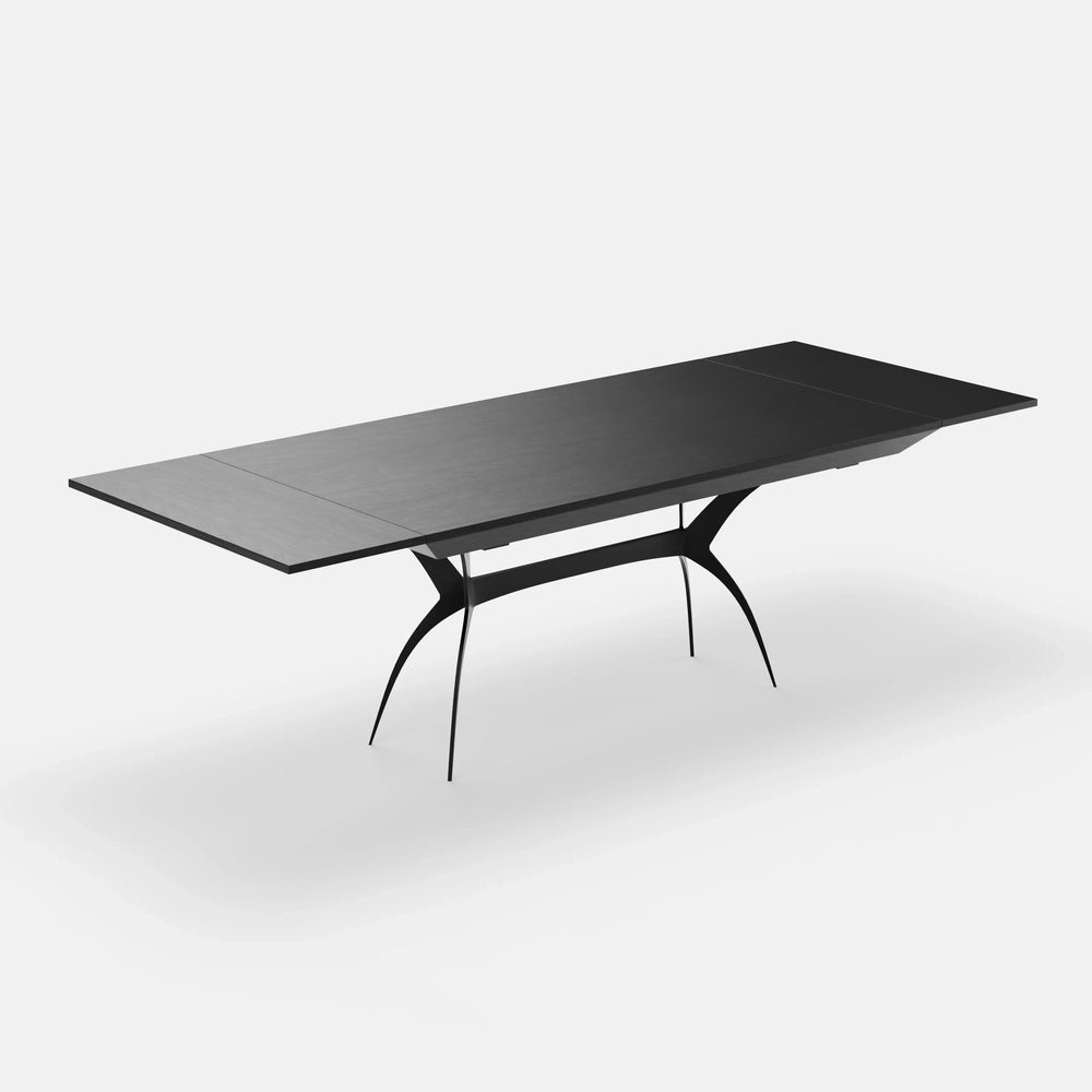 Harald – שולחן אוכל נפתח עם רגלי ברזל פיסוליות ופלטת פורניר בגימור שחור