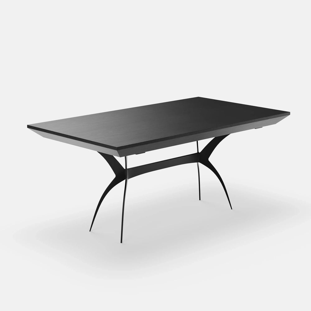 Harald – שולחן אוכל נפתח עם רגלי ברזל פיסוליות ופלטת פורניר בגימור שחור