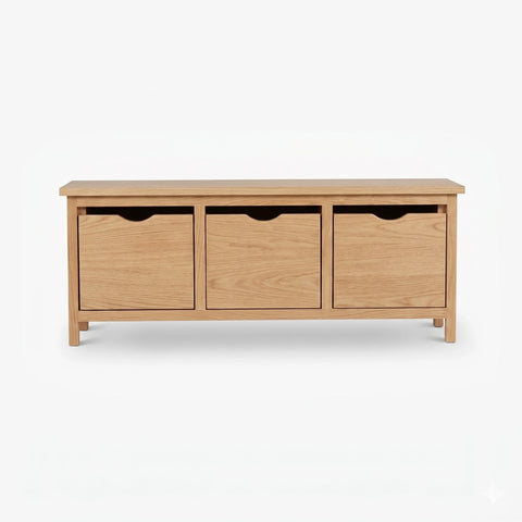 Lorian | ספסל נעליים מעץ אלון מלא עם מגירות טריקה שקטה